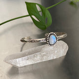 Stamped Stacker Cuff- Sterling Silver and Faceted Rainbow Moonstone- Size M/L