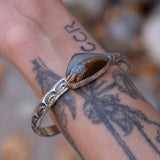 Lone Pine Cuff- Heavyweight Stamped Sterling Silver and Picture Jasper Bracelet- Size M