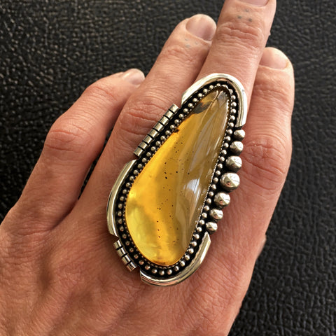 Large Amber Ring- Sterling Silver and Mayan Amber - Finished to Size