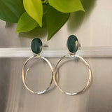 Malachite and Sterling Silver Hoop Earrings- Post Earrings for Pierced Ears