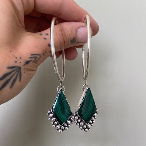 Malachite and Sterling Silver Ear Weights- Earrings For Stretched Ears