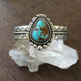 Chunky Hand-Stamped Turquoise Cuff Bracelet- Sterling Silver and Royston Turquoise- Size S/M