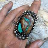 Large Celestial Royston Ribbon Turquoise Ring- Sterling Silver and Royston Turquoise Statement Ring- Finished to Size or as Pendant