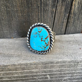 Large Chunky Turquoise Ring- Sterling Silver and Kingman Turquoise- Size 11