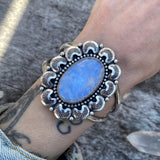 Huge Overlay Moonstone Cuff- Sterling Silver and Rainbow Moonstone Statement Cuff