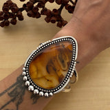 Huge Montana Agate Cuff- Sterling Silver and Montana Agate Bracelet- Size M/L