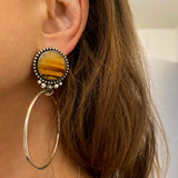 Celestial Hoop Earrings- Sterling Silver and Montana Agate