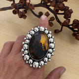 Huge Amber Double Bubble Ring- Sterling Silver and Mayan Amber - Finished to Size