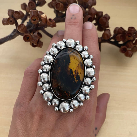 Huge Amber Double Bubble Ring- Sterling Silver and Mayan Amber - Finished to Size