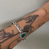 Stamped Wide Stacker Cuff- Sterling Silver and Sierra Nevada Turquoise Bracelet- Size S/M
