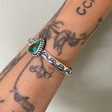 Stamped Wide Stacker Cuff- Sterling Silver and Sierra Nevada Turquoise Bracelet- Size S/M