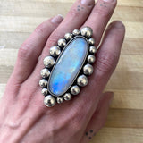 Huge Moonstone Bubble Ring- Sterling Silver and Rainbow Moonstone- Finished to Size or as a Pendant