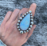 Huge Moonstone Bubble Ring- Sterling Silver and Rainbow Moonstone- Finished to Size or as a Pendant