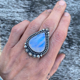 Large Moonstone Celestial Ring- Sterling Silver and Rainbow Moonstone- Finished to Size or as a Pendant