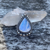 Large Moonstone Celestial Ring- Sterling Silver and Rainbow Moonstone- Finished to Size or as a Pendant