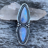 Huge Double Moonstone Ring- Sterling Silver and Rainbow Moonstone- Finished to Size or as a Pendant