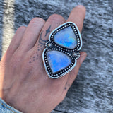 Huge Double Moonstone Ring- Sterling Silver and Rainbow Moonstone- Finished to Size or as a Pendant