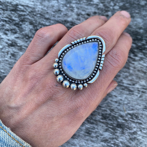 Large Moonstone Statement Ring- Sterling Silver and Moonstone- Finished to Size or as a Pendant