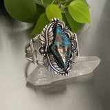 Ornate Leafy Turquoise Cuff- Sterling Silver and Morenci II Turquoise Bracelet- Size S/M