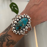 Chunky Turquoise Super Bubble Cuff- Sterling Silver and Morenci 2 Turquoise Bracelet- Size S/M