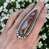 Large Moroccan Seam Agate Talon Ring- Sterling Silver Statement Ring- Finished to Size