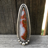 Large Moroccan Seam Agate Talon Ring- Sterling Silver Statement Ring- Finished to Size