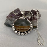 Large Picture Jasper Bubble Pendant- Sterling Silver and Landscape Jasper Necklace- 18" Chain Included