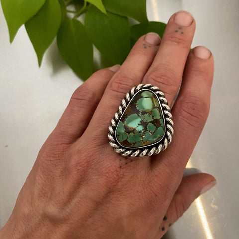 The Nexus Ring- Bamboo Mountain Turquoise and Sterling Silver- Finished to Size or as a Pendant
