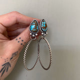Number 8 Turquoise and Sterling Silver Hoop Earrings- Post Earrings for Pierced Ears