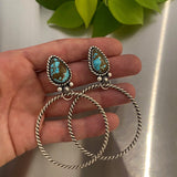 Number 8 Turquoise and Sterling Silver Hoop Earrings- Post Earrings for Pierced Ears