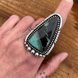 Huge Blue Opal Petrified Wood Ring or Pendant- Sterling Silver and Indonesian Opalized Petrified Wood- Finished to Size