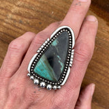 Huge Blue Opal Petrified Wood Ring or Pendant- Sterling Silver and Indonesian Opalized Petrified Wood- Finished to Size