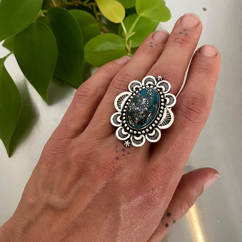 The North Star Ring- Morenci II Turquoise and Sterling Silver- Finished to Size or as a Pendant