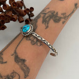 Stamped Turquoise Stacker Cuff- Sterling Silver and Kingman Turquoise Bracelet- Size L/XL