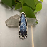 The Ocean Mist Ring- Pioneer Blue Swirl Slag Glass and Sterling Silver- Finished to Size or as a Pendant