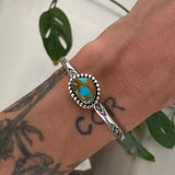 Stamped Stacker Cuff- Size XS/S- Sterling Silver and Royston Turquoise Bracelet
