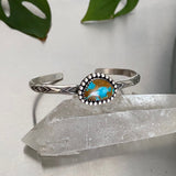 Stamped Stacker Cuff- Size XS/S- Sterling Silver and Royston Turquoise Bracelet