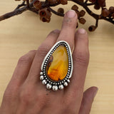 Large Amber Ombre Ring- Sterling Silver and Mayan Amber - Finished to Size