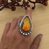 Large Amber Ombre Ring- Sterling Silver and Mayan Amber - Finished to Size