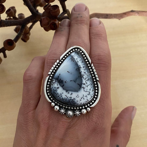 Huge Dendritic Opal Statement Ring or Pendant- Sterling Silver- Finished to Size