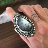 Large Celestial Dendritic Opal Statement Ring- Sterling Silver and Dendritic Opal - Finished to Size