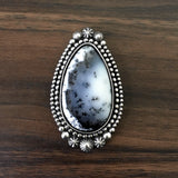 Large Celestial Dendritic Opal Statement Ring- Sterling Silver and Dendritic Opal - Finished to Size