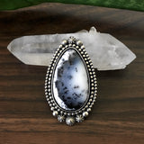 Large Celestial Dendritic Opal Statement Ring- Sterling Silver and Dendritic Opal - Finished to Size