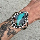 Large Indonesian Blue Opal Petrified Wood Cuff- Sterling Silver Opalized Petrified Wood Statement Cuff