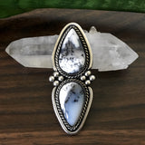 Huge Double Dendritic Opal Statement Ring- Sterling Silver and Dendritic Opal - Finished to Size
