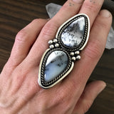 Huge Double Dendritic Opal Statement Ring- Sterling Silver and Dendritic Opal - Finished to Size