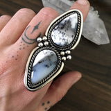 Huge Double Dendritic Opal Statement Ring- Sterling Silver and Dendritic Opal - Finished to Size