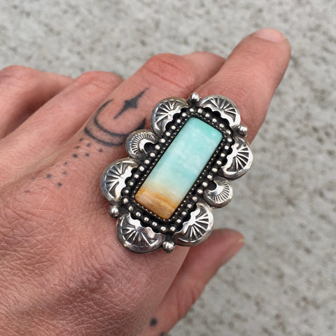 Blue Opal Petrified Wood Overlay Ring or Pendant- Sterling Silver and Indonesian Opalized Petrified Wood- Finished to Size