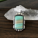Square Blue Opal Petrified Wood Ring or Pendant- Sterling Silver and Indonesian Opalized Petrified Wood- Finished to Size