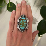 Huge Turquoise Ornate Ring or Pendant- Sterling Silver and Kingman Turquoise - Finished to Size